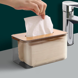 Home-use wooden-lid tissue <b>box</b>, Nordic style desktop coffee table dustproof tissue <b>box</b>, multi-functional large capacity - Product Image 3