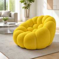 Fauteuil pouf surdimensionné en tissu jaune vif, chaise longue bulle, fauteuil nuage bouclé, design moderne, inclinable, confort doux, éponge