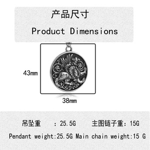 Collier avec pendentif animal en acier inoxydable, design de créature mythique argentée, bijoux de mode pour hommes, chaîne de 3.0x60cm, 24093 - Product Image 5