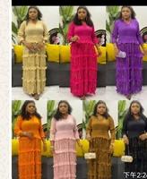 Robe maxi africaine décontractée à col en V, couleur unie, à volants superposés, style Miyake, grande taille, pour fête d'anniversaire