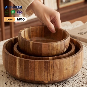 Plateau de service écologique en bois d'acacia poli à la main pour salades et fruits - Product Image 1