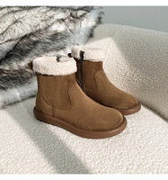 Bottines pour femmes doublées de polaire, dessus en daim, revers en fourrure, fermeture éclair latérale, talon plat, bottes chaudes d'hiver décontractées