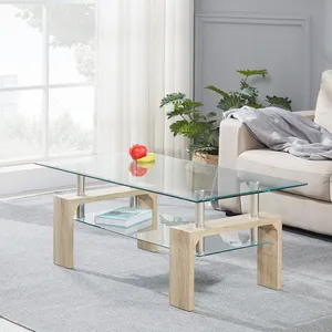 Meuble de salon en MDF avec verre trempé 3D, Table basse au Design moderne et transparent