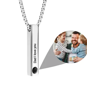 Projection Photo Bar Necklace Men Personalized Memorial Jewelry Necklace For Dad Boyfriend Birthday Anniversary Christmas Gift