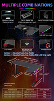 180cm grand bureau d'ordinateur noir RVB réglable moderne en fibre de carbone bureau en forme de L avec lumières LED matériau métallique