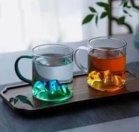 Verre à liqueur, whisky, vodka, vin en verre borosilicate transparent personnalisé, couleur au choix, avec fond en forme de montagne et poignée