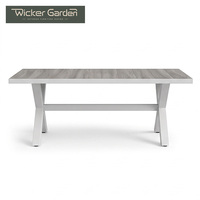 Table de salle à manger en aluminium avec plateau en bois grainé pour l'extérieur et chaises de jardin en corde – Vente en gros – Fabricant