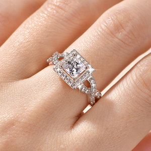 New Fashion Rhodium &amp; Gold Plated Delicate Geometric Design 1ct Princess&amp;Round Cut <strong>Cubic</strong> <strong>Zirconia</strong> <strong>Engagement</strong> <strong>Rings</strong> for Women - Product Image 6