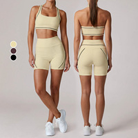 Ensemble de sport personnalisé anti-transpiration pour la gym, color-block, respirant, dos nu, col licou, avec short à séchage rapide