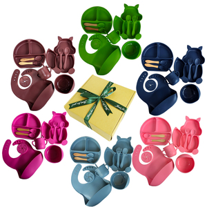 Vaisselle pour enfants 9 pièces/lot, assiettes à manger pour bébé, bol <span class=keywords><strong>assiette</strong></span> cuillère bavoir en Silicone, ventouse forte, <span class=keywords><strong>service</strong></span> de table - Product Image 1