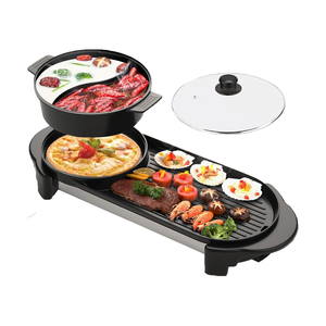 Hot Pot Grill Barbecue Grill Modern <b>PTFE</b> Non Stick Electric Grill Pan 1600 220 Electric BBQ Non-stick Korean Indoor 2 in 1 Black - Product Image 1