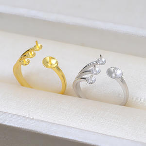 Bague ajustable Wenchi en argent S925 à 4 perles, multi-perles et 6-8 perles, accessoires de bijoux DIY avec 114 plateaux vides - Product Image 3