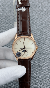 Men's Automatic Mechanical Watch with Moon Phase <b>Calendar</b> Leather Strap Polished Metal Case for Formal Business Meetings - Product Image 3