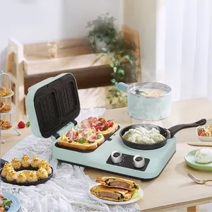 분리가능한 샌드위치 제작자 2 판 전기 샌드위치 와플 제작자 아침 식사 기계 6 in 1 소형 가구 토스터