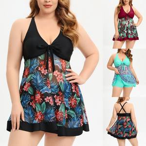 Traje de Baño de Talla Grande para Mujer con Estampado Floral, Cuello en V, Estilo Conservador con Falda - Product Image 5