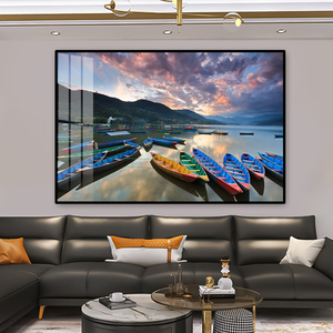 Art mural en porcelaine de cristal de la région d'Annapurna au Népal, lac Phewa de Pokhara, bateau au coucher du soleil, pour la décoration intérieure, vente chaude - Product Image 1