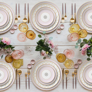 Lots de Vaisselle <span class=keywords><strong>Rose</strong></span> à Bordure Dorée Marocaine en Porcelaine de Luxe Durable pour Événements et Fêtes - Product Image 6