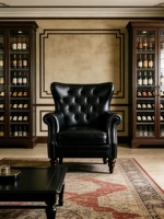 Fauteuil Cigare en Cuir Huilé Style Rétro Américain 1919, Fauteuil Godfather, Canapé Capitonnée Mid-Century Whiskey pour Salon