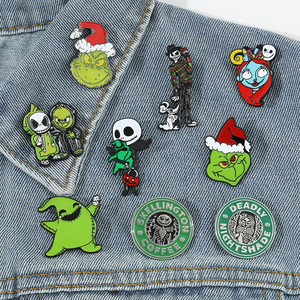 Badge en métal moulé sous pression, motif dessin animé, drôle, pour Halloween (Citrouille, Pin, Jack, Sally) et Noël, Nouvel An Chinois, vente en gros - Product Image 1