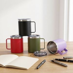 Mug à café en acier inoxydable de 12 oz avec poignée, tasse isotherme à double paroi, gobelet de voyage avec couvercle magnétique pour le bureau, le camping - Product Image 1