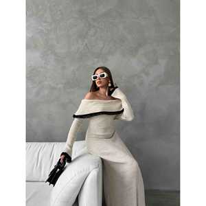 Vestido de Punto sin Tirantes con Detalles de Encaje 1513, Elegante, Diseño Sólido, Largo hasta el Suelo, para Fiesta, Celebración, con Aberturas - Product Image 1