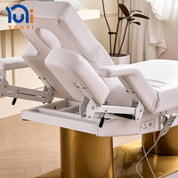 Lit de massage électrique à LED de conception nouvelle, 3/4 moteurs, base réglable à double cylindre dorée, pour clinique de soins de la peau