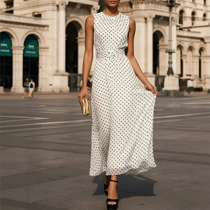 Abito da donna personalizzato a pois, a vita alta, <span class=keywords><strong>linea</strong></span> ad A, alla <span class=keywords><strong>moda</strong></span>, elegante, casual, da festa, prodotto da fornitore con etichetta privata - Product Image 3
