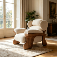 Fauteuil lounge contemporain à dossier incurvé, fauteuil individuel rembourré en tissu doux, chaise de loisirs élégante pour la maison, le bureau ou la réception