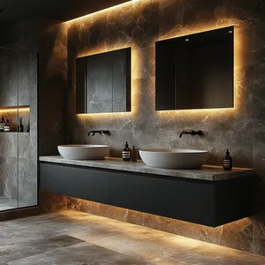 Hotel Project <strong>Bathroom</strong> Vanity Unit Floating <strong>Bathroom</strong> Black Vanity Modern <strong>Style</strong> <strong>Bathroom</strong> Cabinets for Sale - Product Image 1
