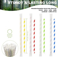 Pailles à boire en papier rayées de 6 mm x 200 mm, emballées individuellement, jetables, vente en gros