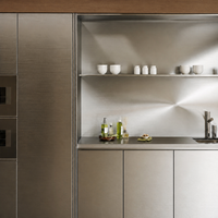 Îlot de cuisine et salle à manger intégrés en acier inoxydable de luxe moderne, mobilier sur mesure pour toute la maison, idéal pour les petits projets hôteliers et résidentiels