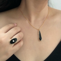 Argent sterling longue pierre noire collier bague or vermeil fabricants de bijoux bijoux de mode ensembles de bijoux en argent sterling