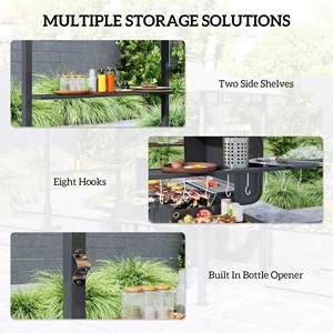 Db <b>Grill</b> Gazebo 8 X 5 Ft Beige Aluminum With Led <b>Light</b> Side Shelves Barbecue Shelter Outdoor Pergola Pavilion - Product Image 6