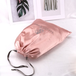 Custom Logo Printed Soft Matte Silk Hair Bundle <b>Extension</b> Bag Drawstring Satin Underwear Packing Dust Pouch - Product Image 6