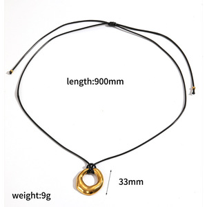 Collar con Colgante de Corazón en Forma de O de Acero Inoxidable, Unisex, Cadena Larga de Cuerda Encerada, Joyería de Moda, Diseño Geométrico Irregular - Product Image 5