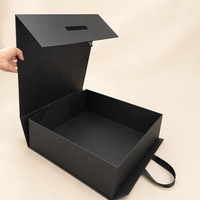 Große Magnetische Faltbare Geschenkbox Mattschwarz Premium Starre Kartonverpackung Papierbox mit Bandgriff für Schmuck Geschenke Luxus