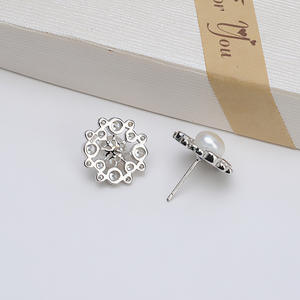Boucles d'oreilles pour femmes en argent S925 avec 6-7 perles incrustées, design simple de clous d'oreille, accessoires de bricolage semi-finis 1162 avec plateau vide - Product Image 3