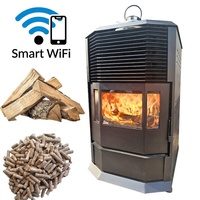 Estufa de Calefacción de Leña y Pellets con Control Remoto WIFI, Rodamiento de Motor, 97% de Eficiencia, 3 Años de Garantía, Ecológica y de Bajo Consumo