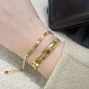 Xinfly Customizable 2.4mm 3.6mm 2025 Luxury Italian Flat Mesh Link <b>Bracelets</b> <b>Solid</b> 18k Gold Necklace for Parties - Product Image 4