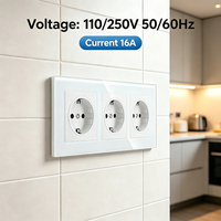 Prise murale standard européenne de type 3, série M, panneau en verre trempé, 16A 250V, triple prise électrique allemande Schuko