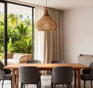 Lampadario Rotondo in Rattan Fatto a Mano, Illuminazione per <span class=keywords><strong>Cucina</strong></span> e Sala da Pranzo, Design <span class=keywords><strong>Moderno</strong></span> per <span class=keywords><strong>Soggiorno</strong></span>, Camera da Letto e Ristorante - Product Image 4