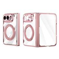 Étui transparent électroplaqué pour iPhone Duo avec support magnétique rotatif, protection d'écran avant et protection de charnière