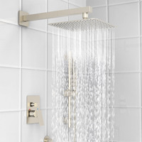 Ensemble de robinet de douche de baignoire de 12 pouces en nickel brossé système de douche à barre coulissante avec bec de baignoire cascade pommeau de douche pluie mural