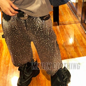 Pantalones Cortos Bermuda de Diseño Personalizado para Hombre, Jeans con Cristales y Pedrería, Jeans con Dobladillo sin Rematar, Pantalones Cortos de Mezclilla para Hombre - Product Image 3
