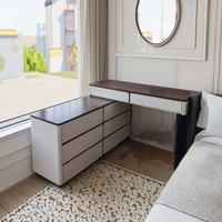 Coiffeuse moderne style rétro français Coiffeuse légère de luxe en bois massif pour maquillage Armoire seau intégrée pour chambre à coucher
