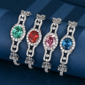 Statement Fashion Jewelry Eco-friendly Copper Oval Cut 10*12mm Multicolor Zircon Link Chain <b>Bracelet</b> for Daily Wear - Product Image 3