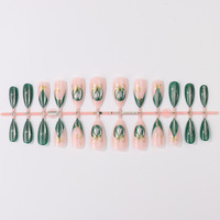 24 faux ongles à presser, forme amande, vert Noël, motif sapin, avec lime à ongles, vente en gros, dropshipping