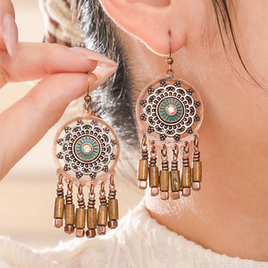 Boucles d'oreilles pendantes bohèmes à pompons en alliage plaqué bronze antique pour femme, bijoux fantaisie 2025 - Product Image 4