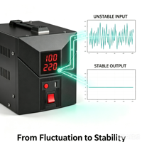 Stabilisateur de tension monophasé AC 220V/110V, régulateur automatique, affichage LED, construction en aluminium, résistant à la chaleur et à l'humidité