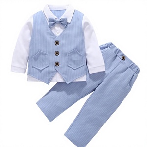 Conjunto <span class=keywords><strong>de</strong></span> Ropa para Niños Estilo Europeo Americano, Nueva Colección <span class=keywords><strong>de</strong></span> Primavera, Traje Formal a Rayas <span class=keywords><strong>de</strong></span> Manga Larga, Chaleco, Corbatas <span class=keywords><strong>de</strong></span> Moño, Pantalones - Product Image 2